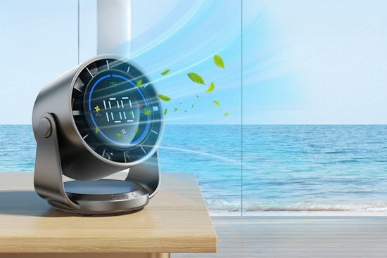 Desk Fan, Turbo Table Fan for Bedroom, 100-Speed Digital Display, Low Noise, 105° Adjustable Tilt, 7.5-inch, Rechargeable Battery,