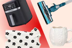 PowerXL air fryer, Shark vacuum, Carter's baby onesie, and white Threshold cabbage mug