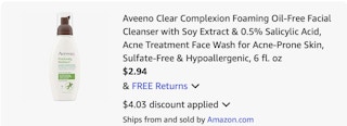 Aveeno face wash Amazon receipt