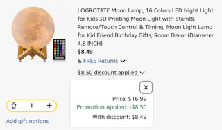 moon lamp Amazon receipt