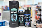 Axe body wash deodorant on a store counter