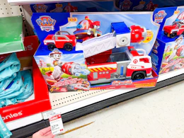 paw patrol deluxe fire truck sitting on a target shelf