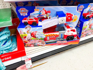 paw patrol deluxe fire truck sitting on a target shelf