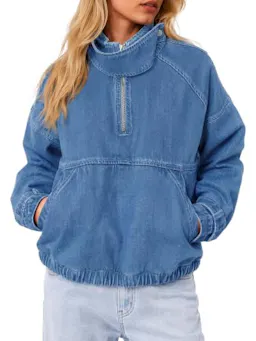 Women's Denim Quarter Zip Pullover