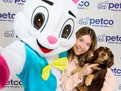 pecto easter bunny selfie with woman and dog