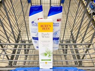 burts bees and head and shoulders shampoo in walmart cart