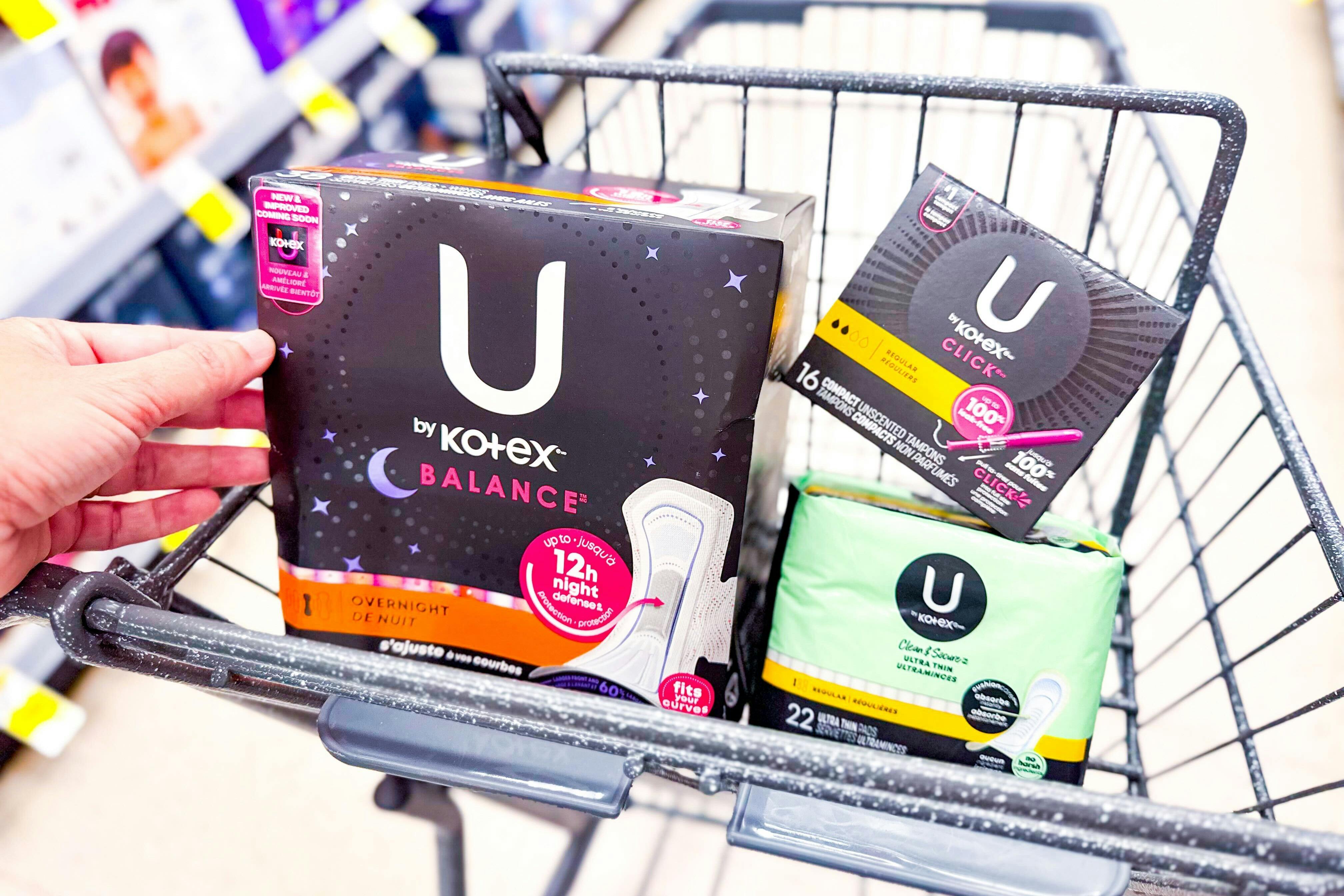 kotex products in a shopping cart