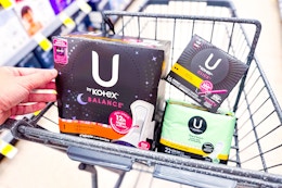 kotex products in a shopping cart