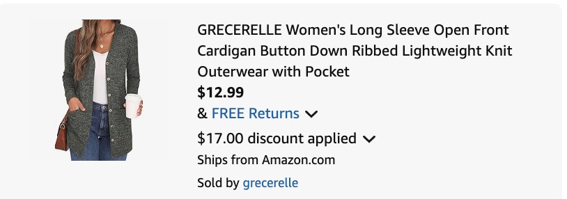 cardigan Amazon receipt
