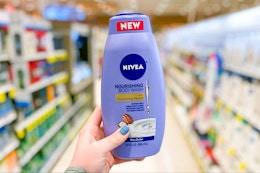 Nivea body wash being held in aisle