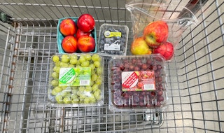 produce in a cart at whole foods