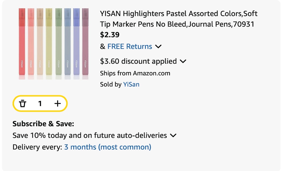 highlighter Amazon receipt
