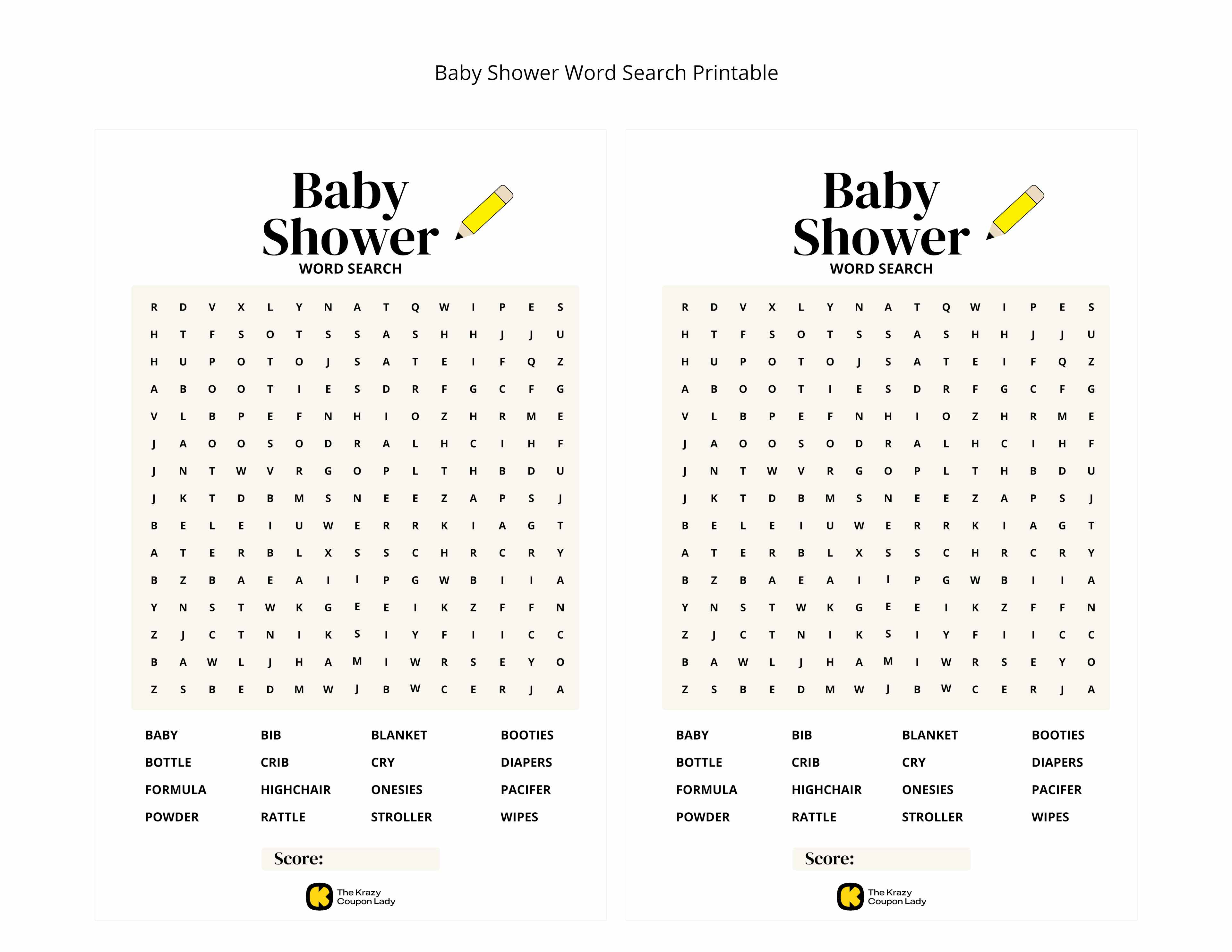 Baby Shower Word Search Printable