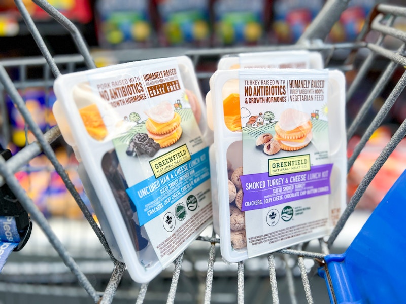 two greenfield lunch kits in walmart cart