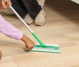 a Swiffer on a hardwood floor