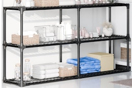 storage shelves in a bathroom