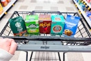 starbucks, green mountain, mccafe, donut shop, and dunkin' coffee in a meijer shopping cart