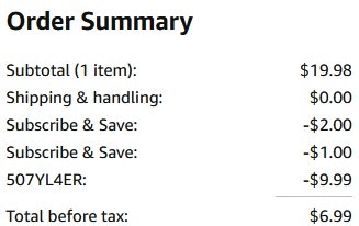 an amazon order summary ending in $6.99