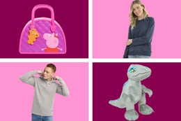 walmart peppa pig, jurassic park, women's shirt, men's shirt on pink and maroon background