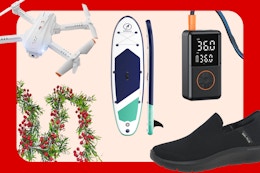 amazon items on a red background