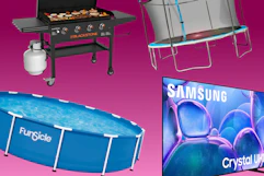 Blackstone griddle, Samsung TV, trampoline, and Funsicle pool
