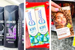 collage image of axe body wash, sensodyne toothpaste, and clairol hair color