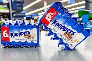 two packs of knoppers candy bars on walmart counter