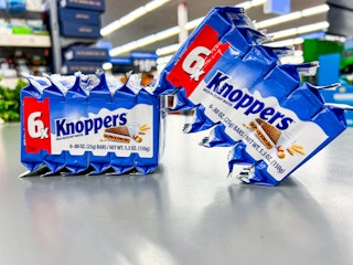 two packs of knoppers candy bars on walmart counter