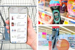 collage with hand holding smartphone, downy and rimmel products