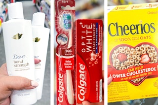 collage with dove, colgate, cheerios