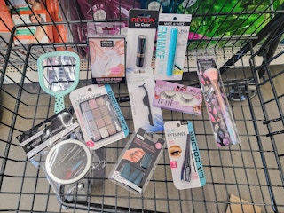 beauty supplies in a cart