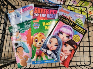 coloring books in a cart