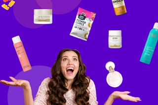 Someone using PINCHme on their phone surrounded by different products. 