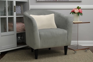 stock photo of mainstays microfiber tub accent chair staged in a room
