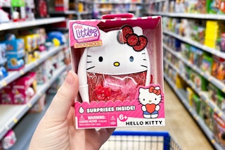 Hello Kitty Real Littles Micro Backpack Toy held in center of toy isle at Walmart