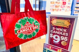 bath & body works annual candle day bag and signage