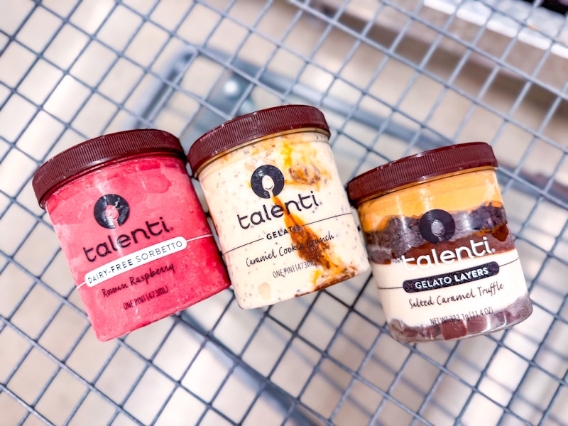 three talenti sorbetto and gelato tubs in walmart cart