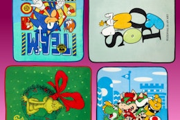 Sonic the Hedgehog, Grinch, Snoopy, and Mario throw blankets