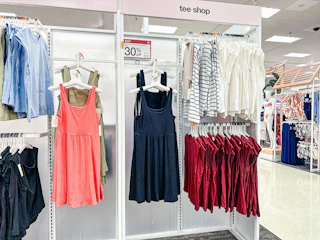 women's dresses sitting on racks at target