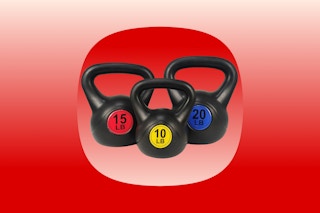 Stock image of three kettle weights from Balanceform in the red fade single product template