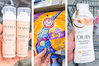 collage with olay, arm & hammer, and nexxus products