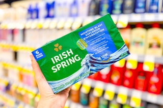 hand holding irish spring bar soap in walgreens