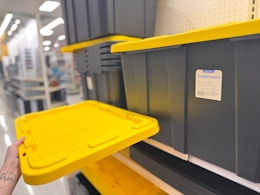 heavy duty storage bins sitting on a target shelf