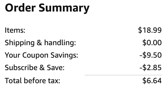 an amazon order summary ending in $6.64