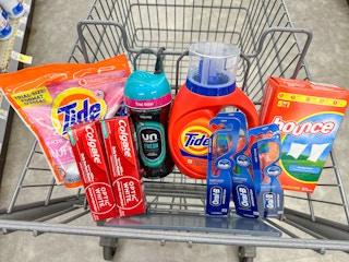 tide downy bounce colgate oral-b products in walgreens cart