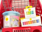 sun squad sidewalk chalk sets sitting in a target cart