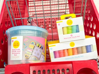 sun squad sidewalk chalk sets sitting in a target cart