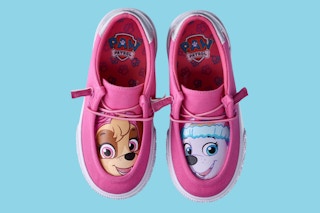 pink sneakers with paw patrol characters on them