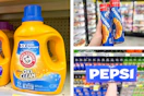 collage imge of arm & hammer detergent, pepsi soda, and pillsbury crescents