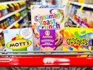cvs shopping cart with motts, annie's, general mills products
